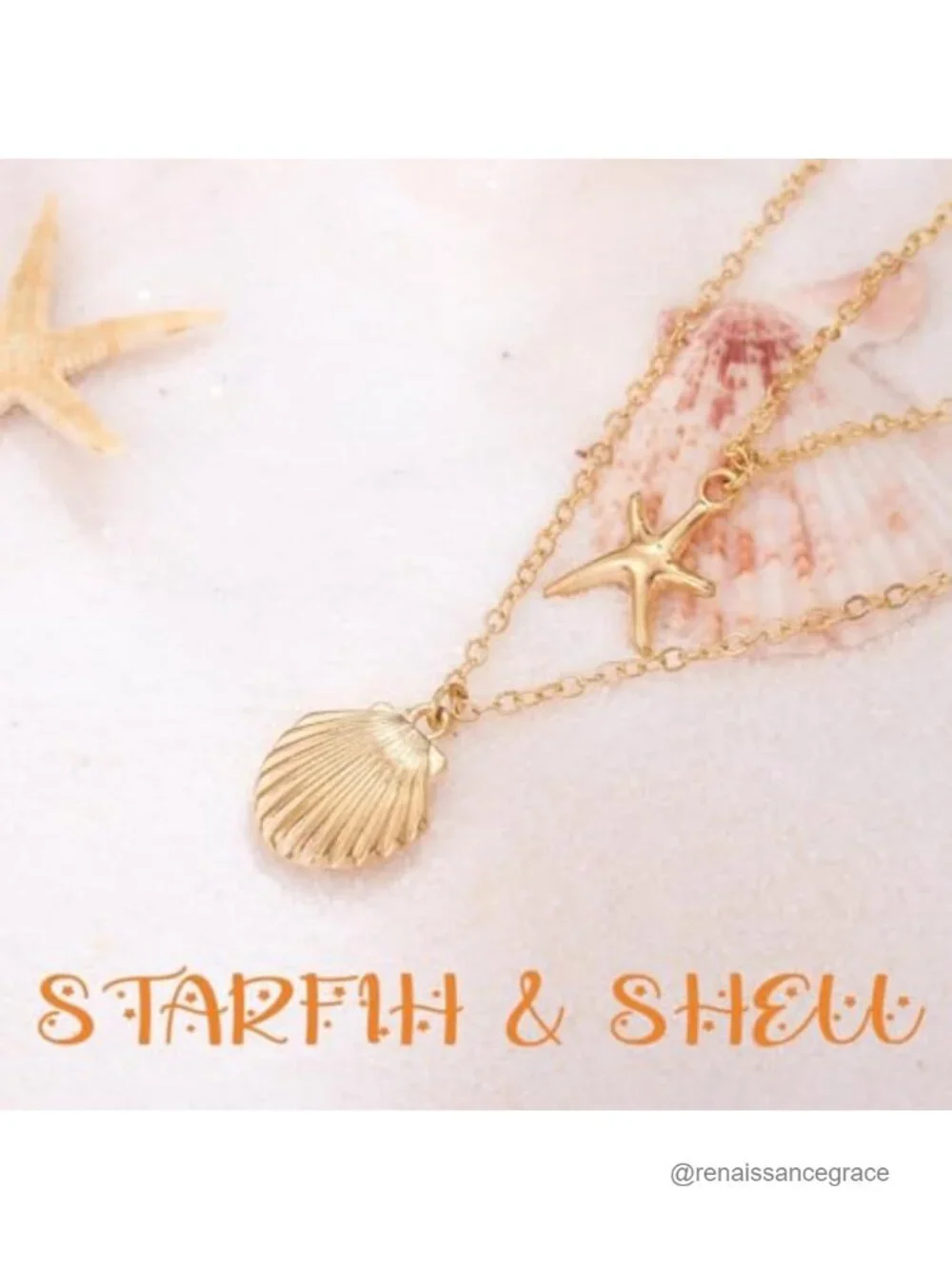 Gold Plated Layered Boho Beach Necklace Starfish Shell Charm Women